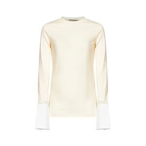 Darkpark Women Beige And White Nora Shirt-Style Armhole Top